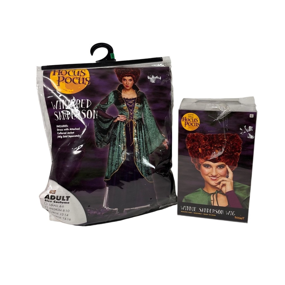 Disney Hocus Pocus Winifred Sanderson Costume Dress Wig Set Large 12-14 Womens